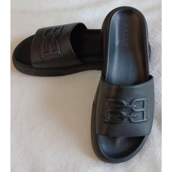 Bally Jarmo Leather Slides Pool Sandals Black Men’s US 12D/EU 11E/UK 45 - Picture 3 of 9